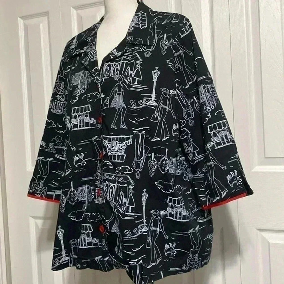 Fenini black & white & red cotton jacket top shirt - Picture 3 of 13